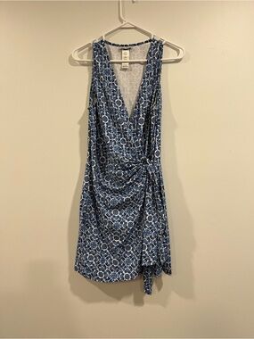 Tommy Bahama XL Blue & White Sleeveless Wrap Mini Romper Dress with shorts